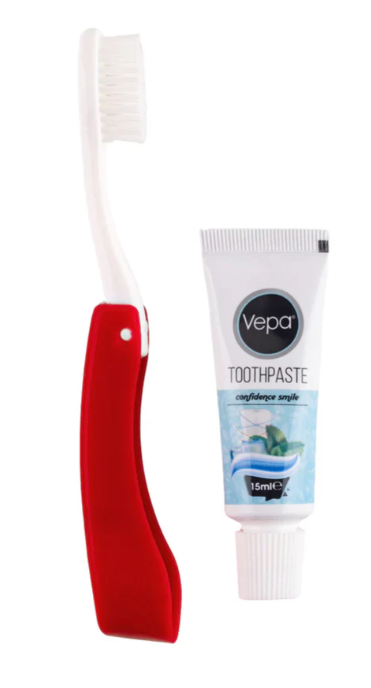 VEPA POCKET FOLDABLE TOOTHBRUSH & 15 ML TOOTHPASTE*12
