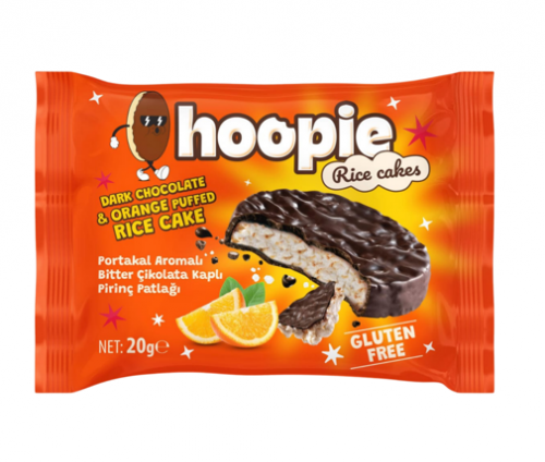 HOOPIE 20 GR ORANGE FLAVORED BITTER CHOCOLATE RICE CRACKERS.*24