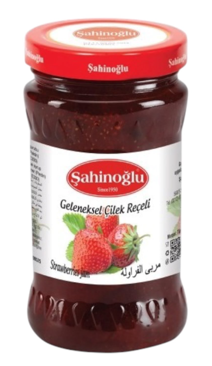 ŞAHİNOĞLU Strawberry Jam 380g Glass Jar (Pack of 12)