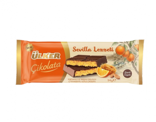 ÜLKER (1448-07) CHOCOLATE WITH ORANGE, ALMONDS, AND KADAYIF 94 G * 6