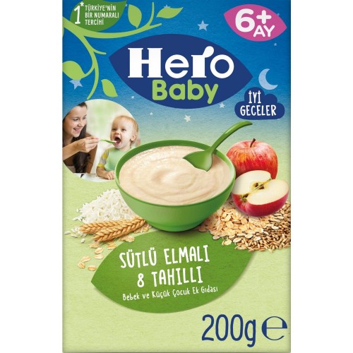 HERO BABY 200 GR (5991-08) 8 GRAINS WITH MILK AND APPLE*12