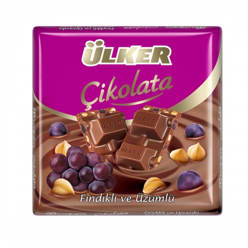 ÜLKER KARE ÇİKOLATA ÜZÜM-FINDIK 65 GR*6