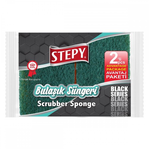 STEPY DISHWASHING SPONGE BLACK 2-PIECE WAVY *48