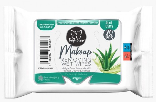 PAPILION MAKE-UP CLEANING WIPES 20 PIECE ALOE VERA *96