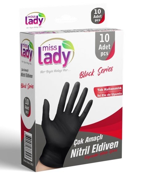 MISS LADY NITRILE BLACK GLOVES 10 PCS *12