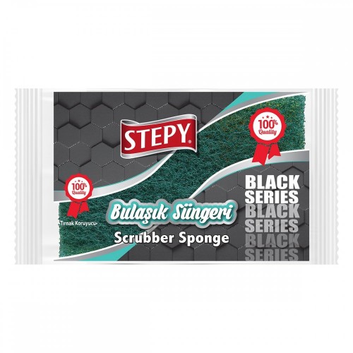 STEPY DISHWASHING SPONGE BLACK SINGLE WAVY *48