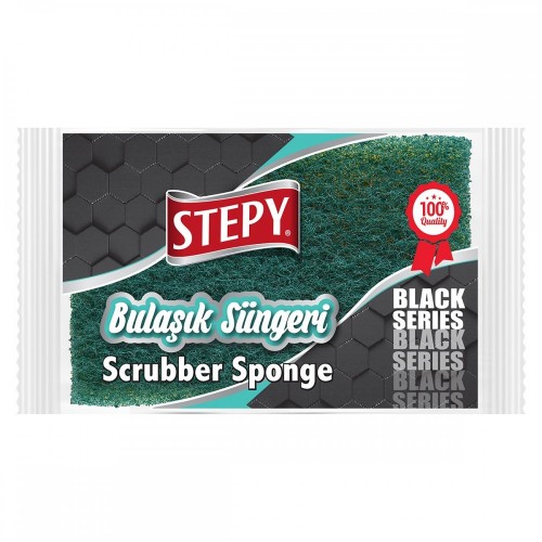 STEPY DISHWASHING SPONGE BLACK SINGLE PLAIN *48