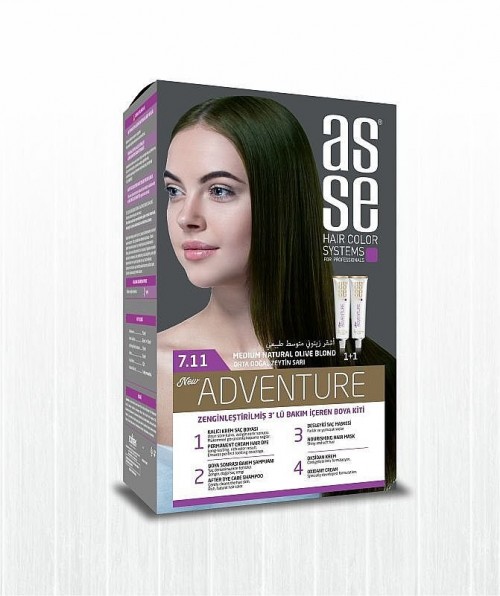 ASSE HAIR DYE SET 50+50ML MOYEN JAUNE OLIVE NATUREL 7.11*24