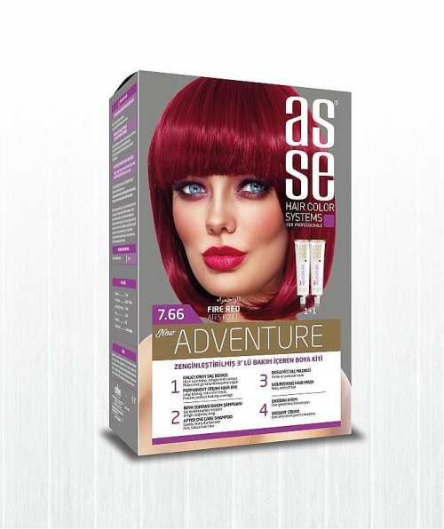 ASSE HAIR DYE SET 50+50ML FIRE KIZIL 7.66*24