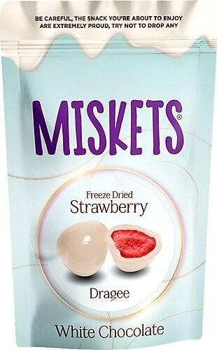 MISKETS 80 GR STRAWBERRY DRAGEE COATED WITH IVORY CHOCOLATE *12 ​