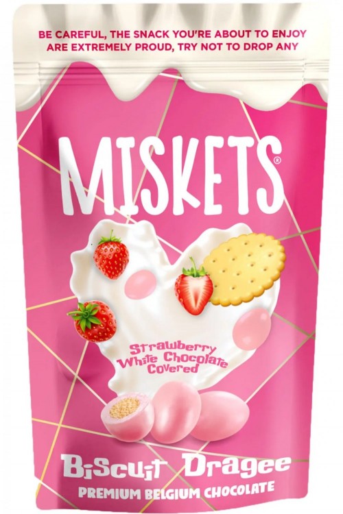 MISKETS 80 GR BISCUIT COATED WITH STRAWBERRY WHITE CHOCOLATE *12