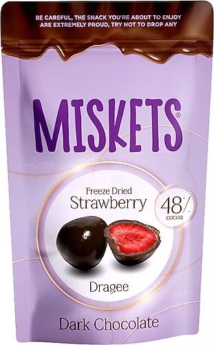 MISKETS 80 GR STRAWBERRY DRAGEE COATED WITH DARK CHOCOLATE*12