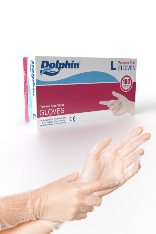 DOLPHİN (0033) ВИНИЛОВЫЕ МЕДИЦИНСКИЕ ПЕРЧАТКИ БЕЗ ПУДРЫ (L) *20