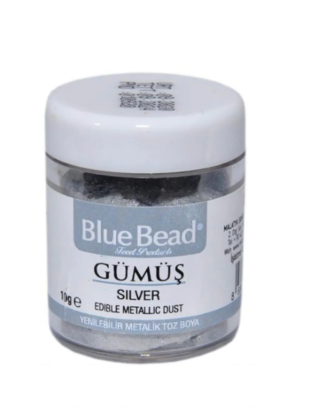 BLUE BEAD 10 GR EDIBLE METALLIC POWDER SILVER*40