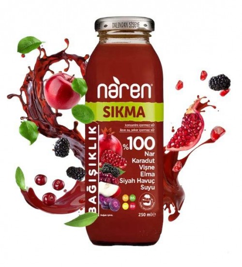 NAREN 250 ML 100% POMEGRANATE BLACK berry CHERRY APPLE BLACK CARROT JUICE*12