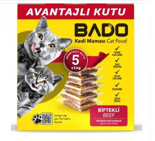 BADO 1 KG YETİŞKİN KEDİ ETLİ AVANTAJ 5Lİ KUTU*1