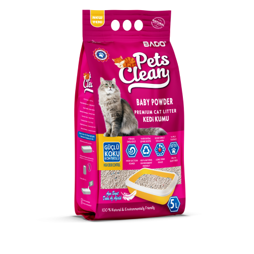 PETS CLEAN KEDİ KUMU 5 LT PUDRA KOKULU*1