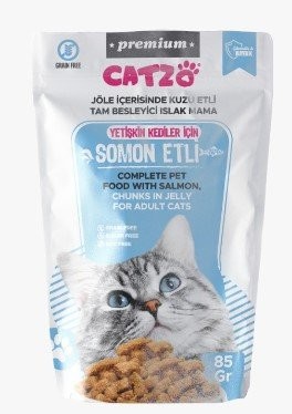 CATZO PREMİUM МЕШОЧЕК ДЛЯ ВЗРОСЛЫХ КОШЕК 85 ГР С ЛОСОСЕМ *24