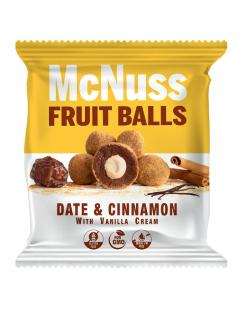 MC NUSS 40GR BOULES DE FRUITS REMPLIES À LA CRÈME DE VANILLE ENROBÉES DE CANNELLE*12